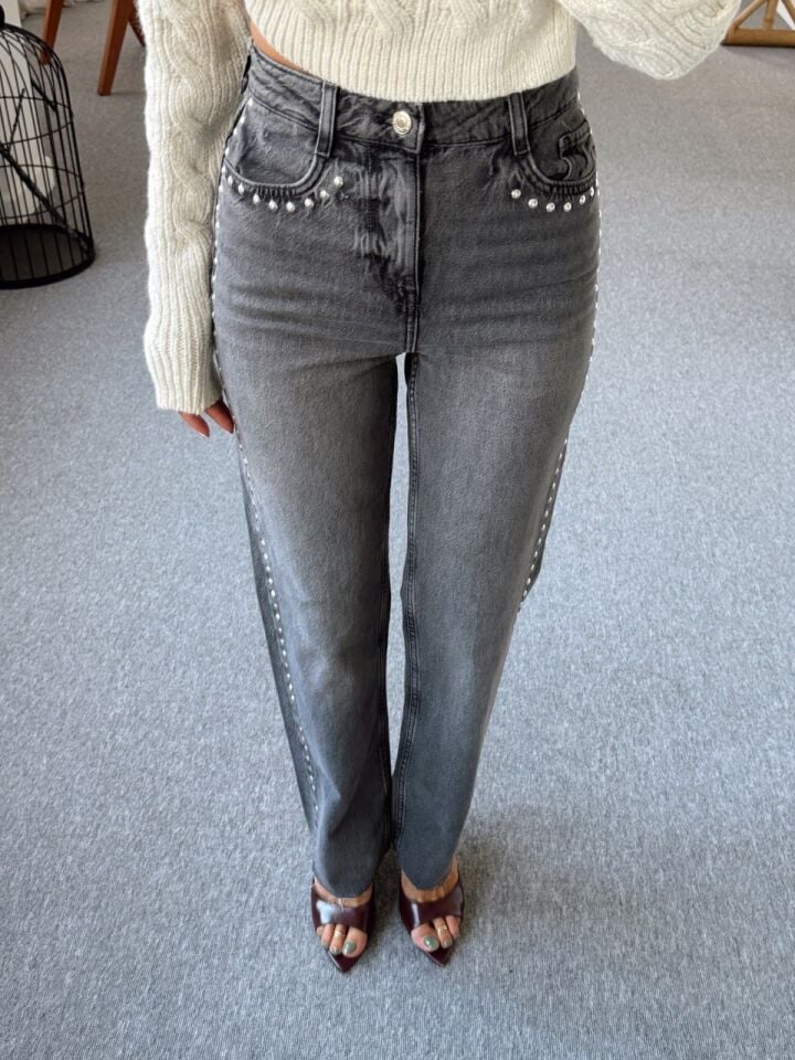 GRİ TAŞLANMIŞ ZIMBA DETAY JEAN