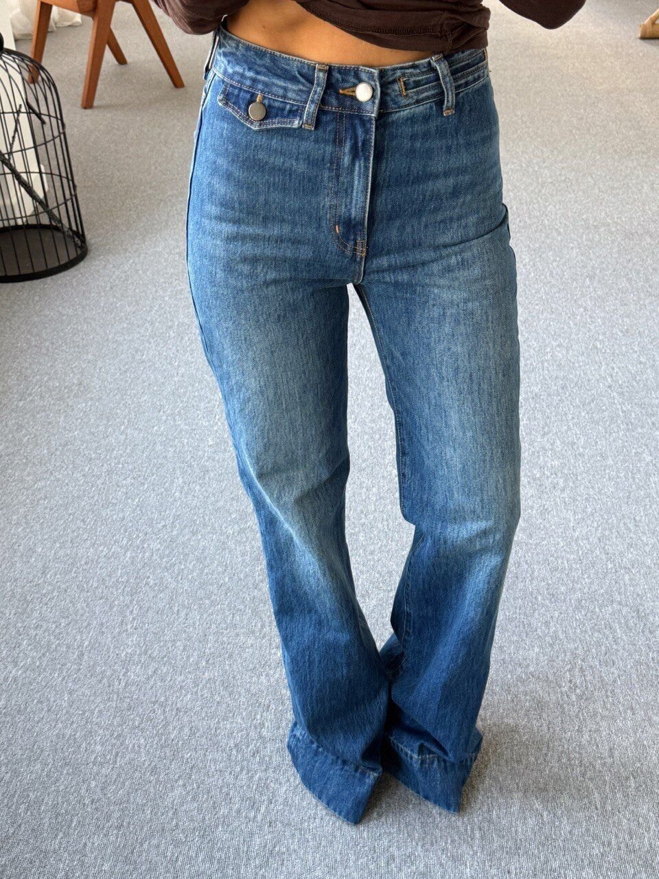 KOYU RENK YÜKSEK BEL FLARE JEAN