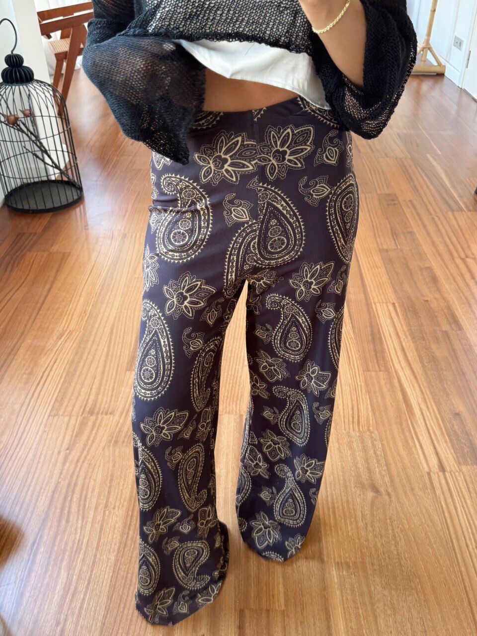 KAHVE DESENLİ ASTARLI TÜL PANTOLON