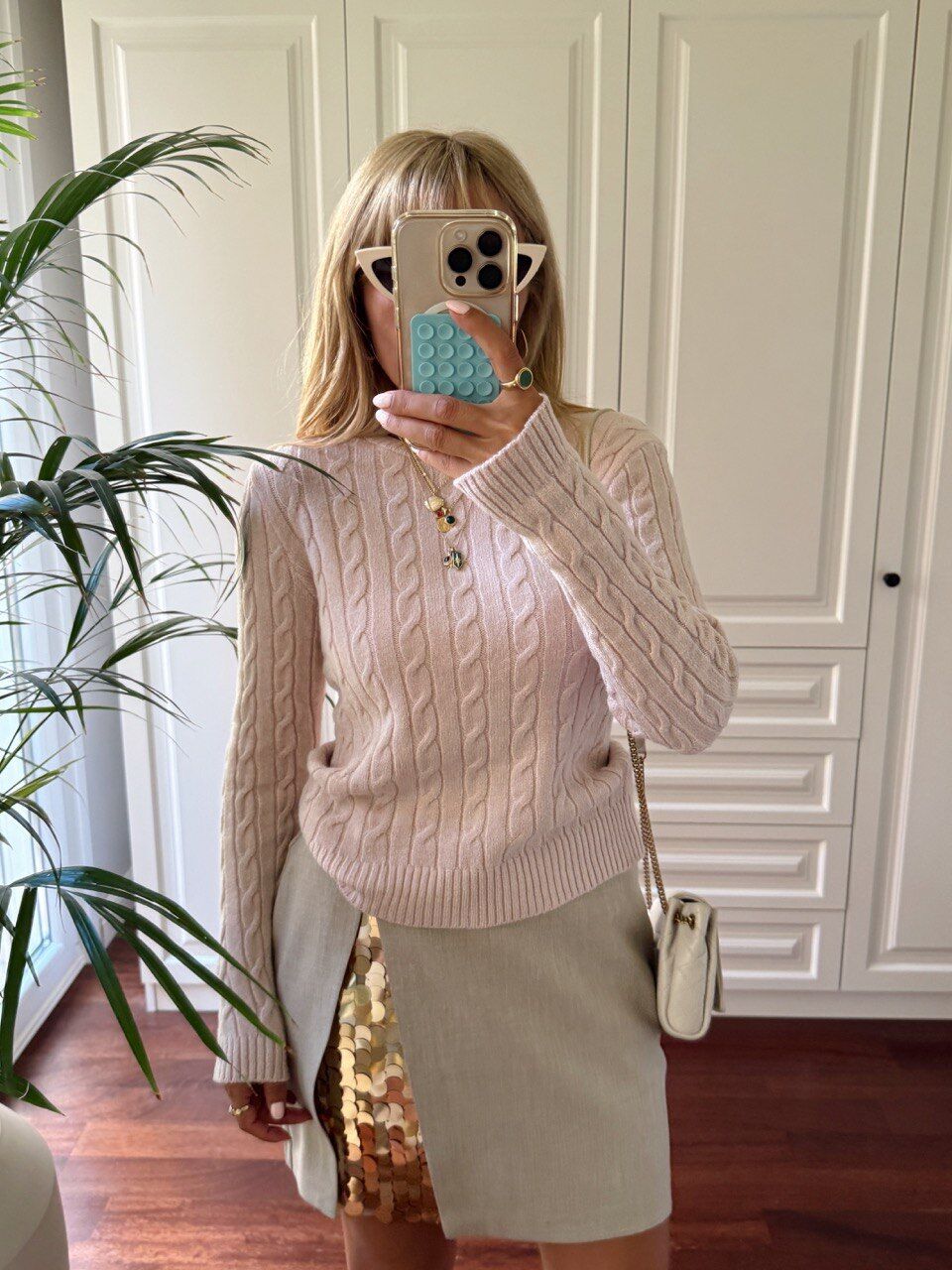 TAŞ RENGİ PAYET DETAYLI MİNİ ETEK