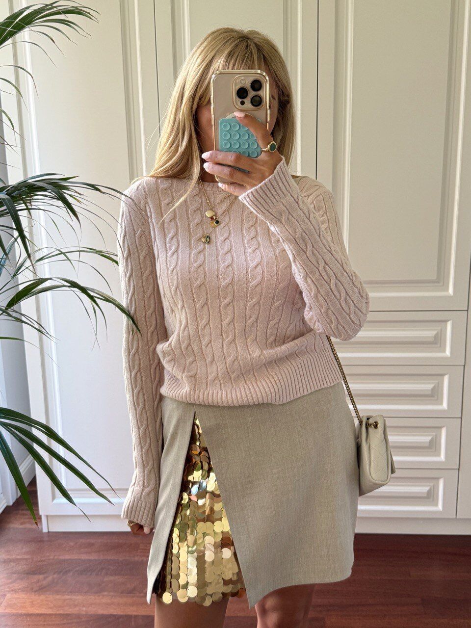 PUDRA SAÇ ÖRGÜ BİSİKLET YAKA KAZAK