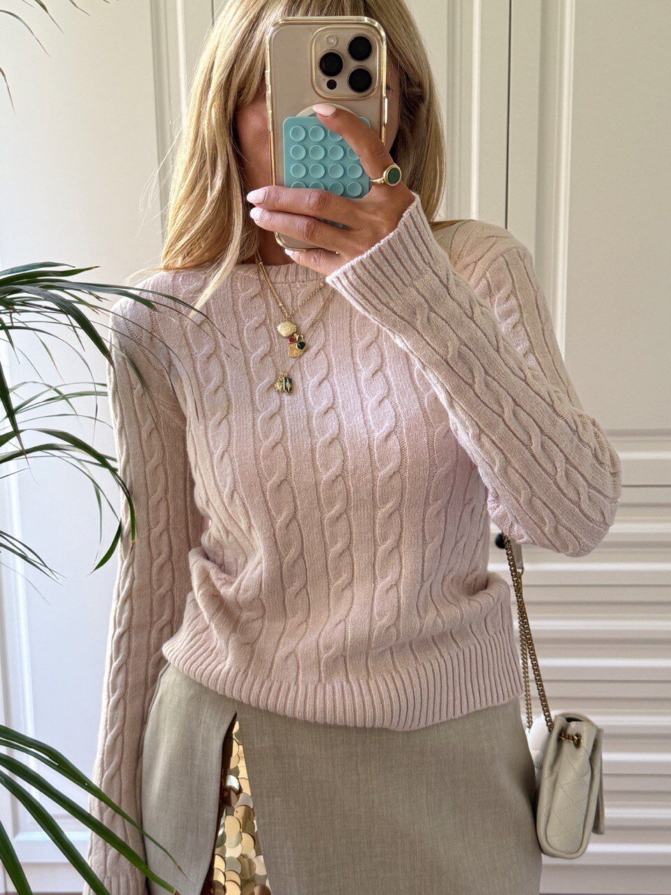 PUDRA SAÇ ÖRGÜ BİSİKLET YAKA KAZAK