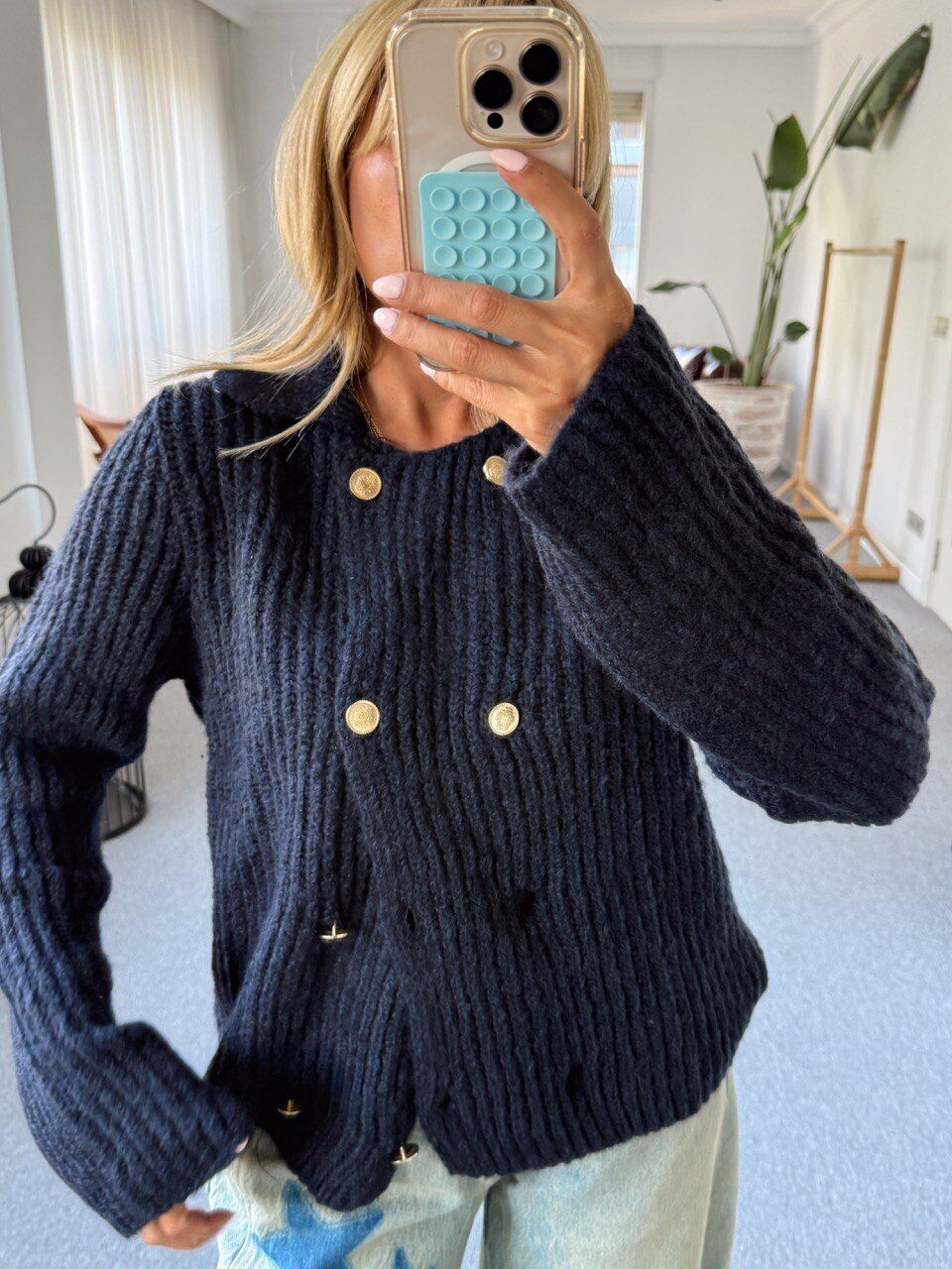 LACİVERT GOLD DÜĞMELİ HIRKA