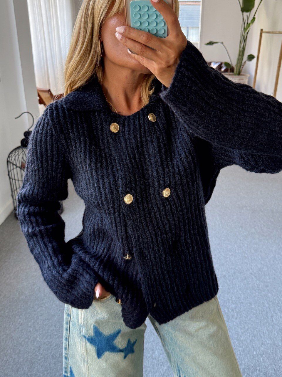 LACİVERT GOLD DÜĞMELİ HIRKA