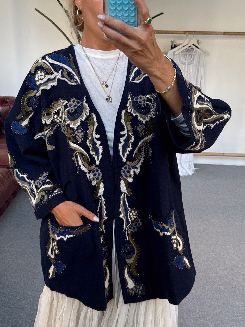 LACİVERT İŞLEMELİ PREMIUM ITHAL CEKET