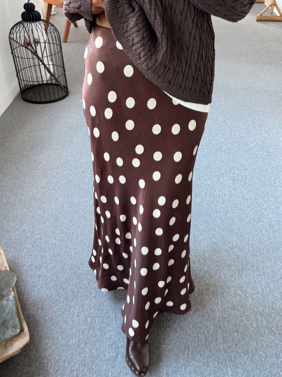 KAHVE PUANTİYELİ MAXİ SATEN ETEK