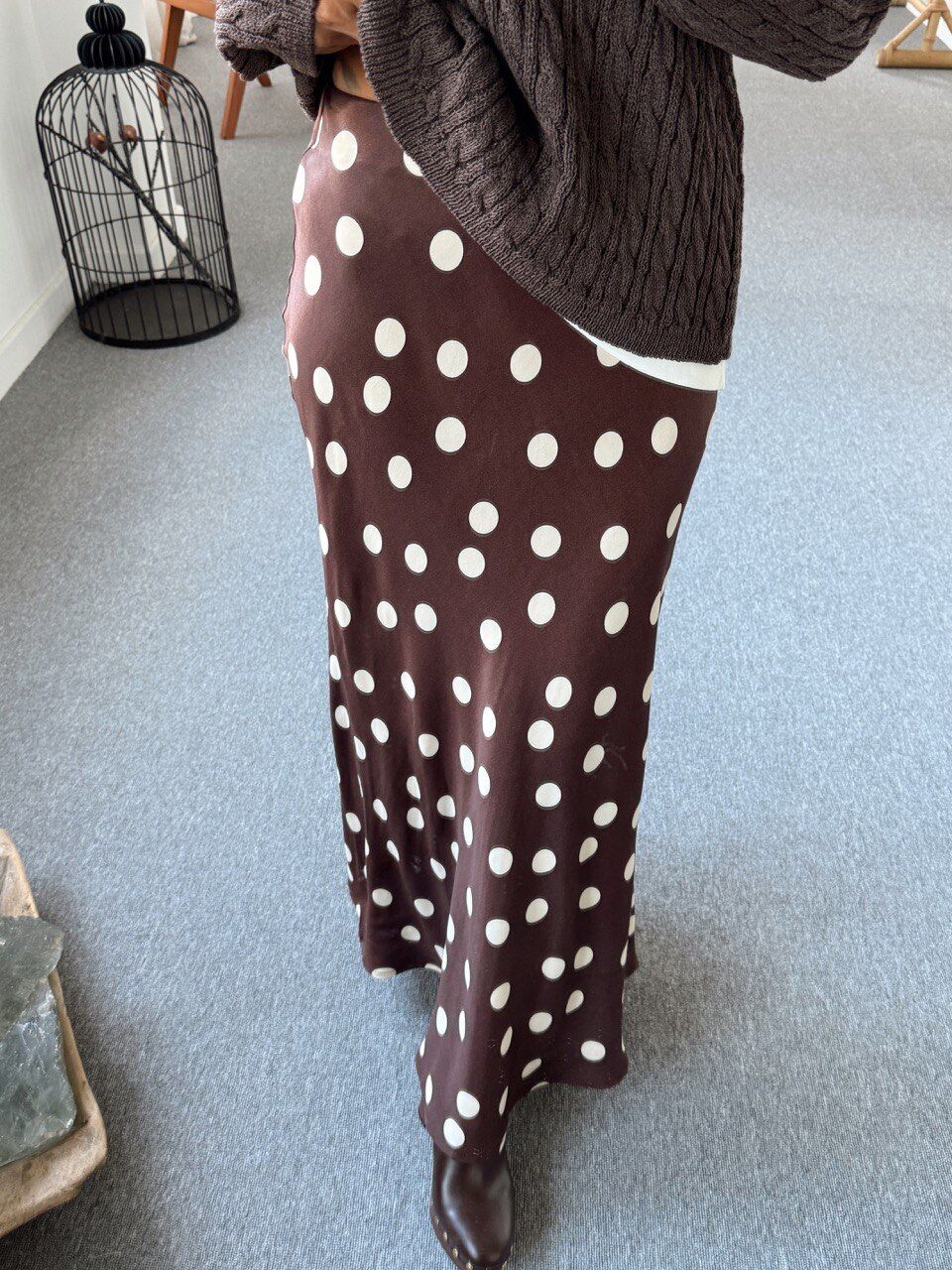 KAHVE PUANTİYELİ MAXİ SATEN ETEK