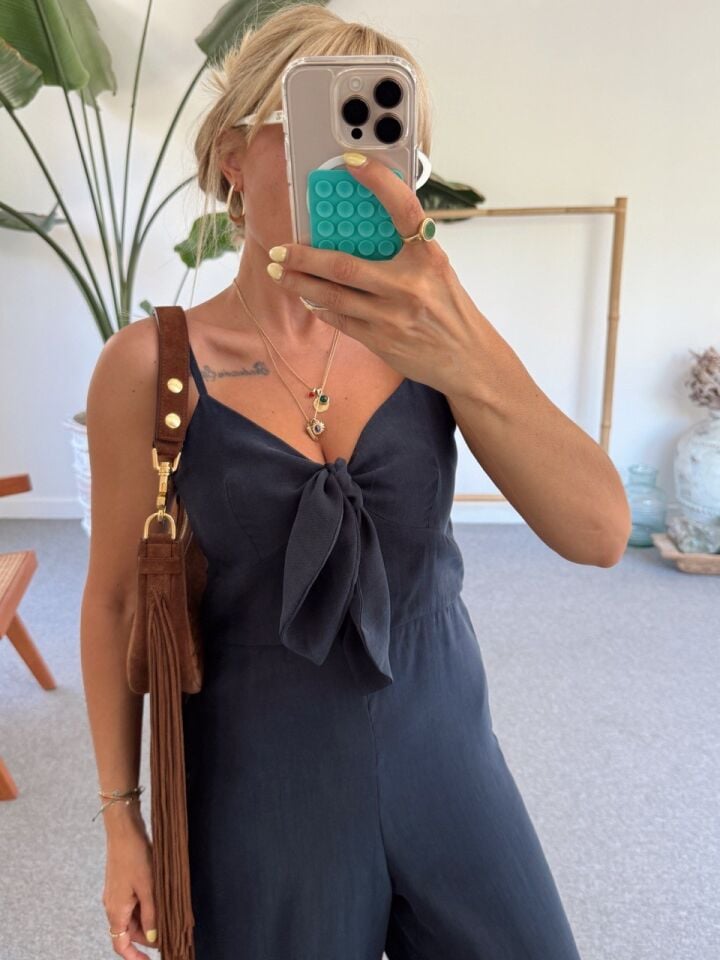 LACİVERT FİYONKLU ASKILI TULUM