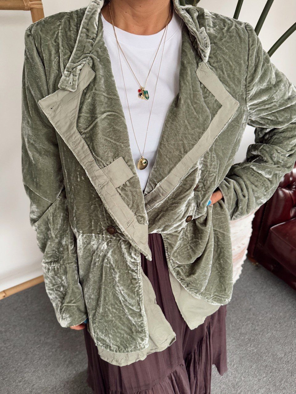 MİNT RENGİ KADİFE İTHAL CEKET