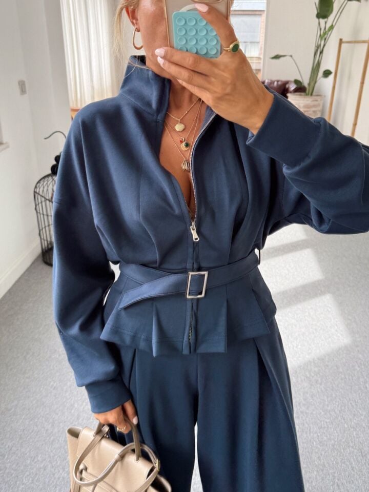 LACİVERT BELİ KEMERLİ MODAL TAKIM (ÖN SİPARİŞ)