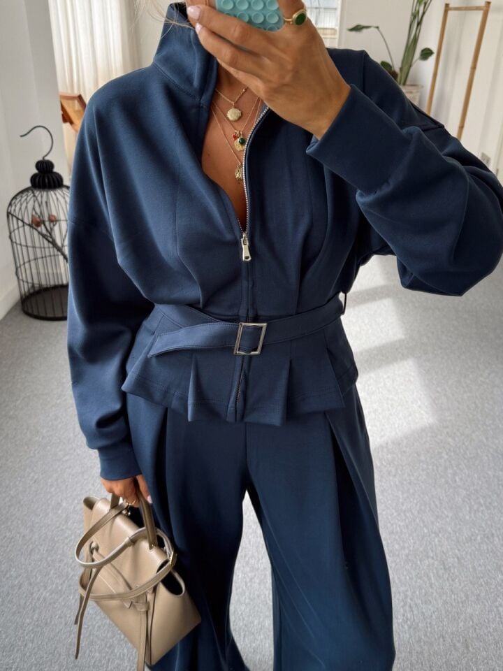 LACİVERT BELİ KEMERLİ MODAL TAKIM (ÖN SİPARİŞ)