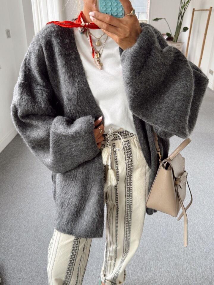 ANTRASİT TİFTİK KARIŞIMLI YÜN HIRKA (ÖN SİPARİŞ)