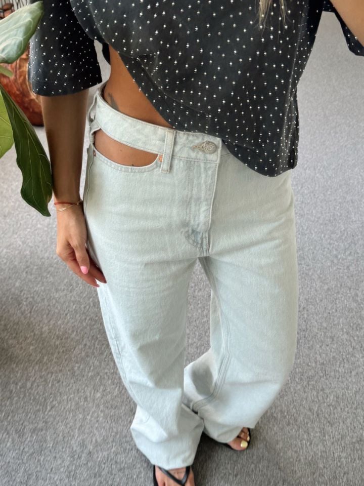 AÇIK RENK BEL DETAY DENİM PANTOLON