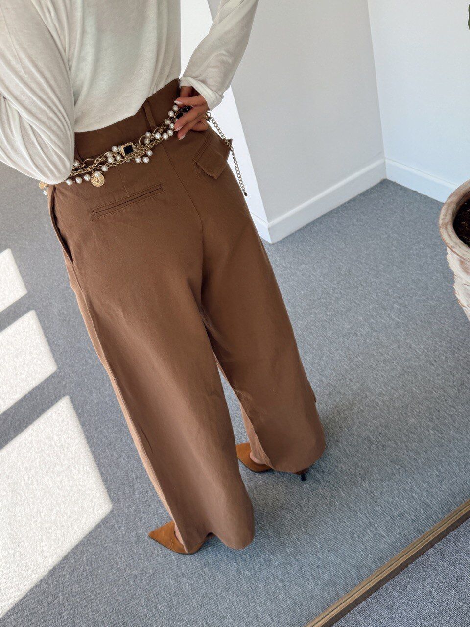 KAHVE PİLİ DETAY KANVAS PANTOLON