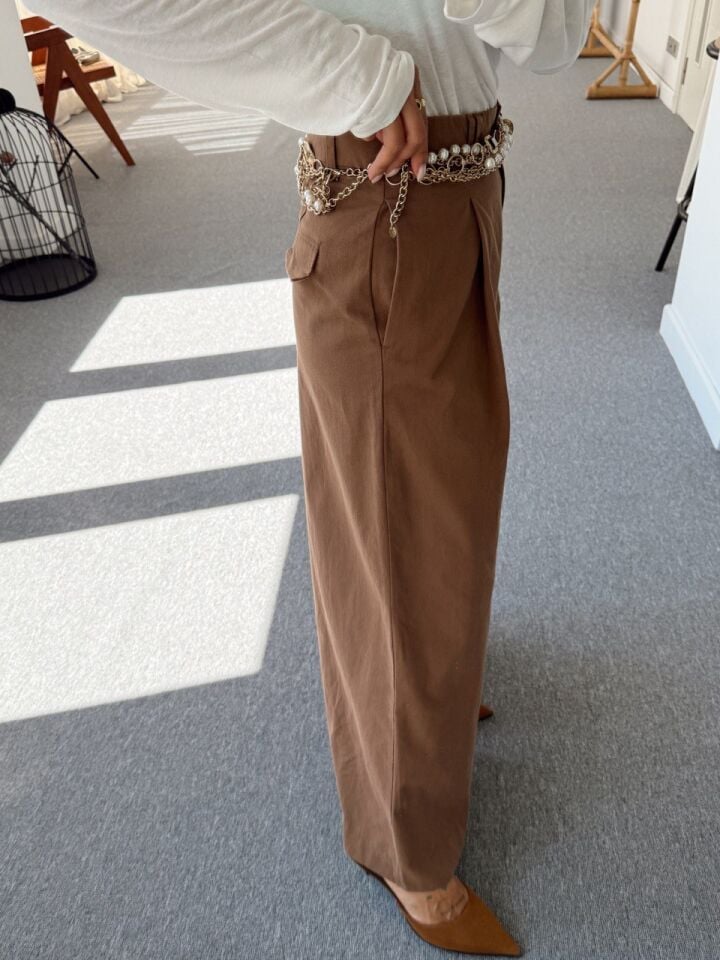 KAHVE PİLİ DETAY KANVAS PANTOLON