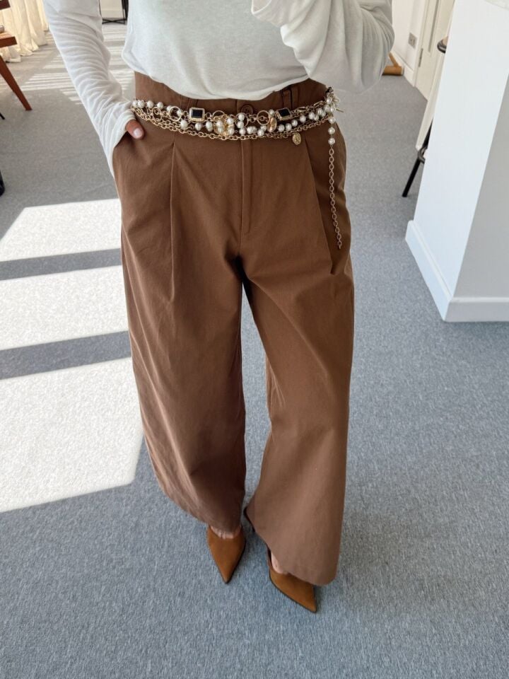 KAHVE PİLİ DETAY KANVAS PANTOLON