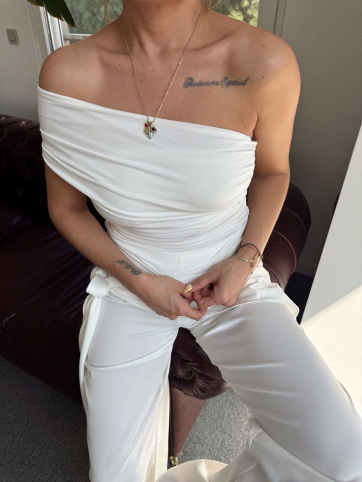 BEYAZ BAĞLAMA DETAY SATEN PANTOLON