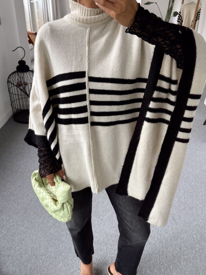 KREM ÇİZGİLİ PANÇO