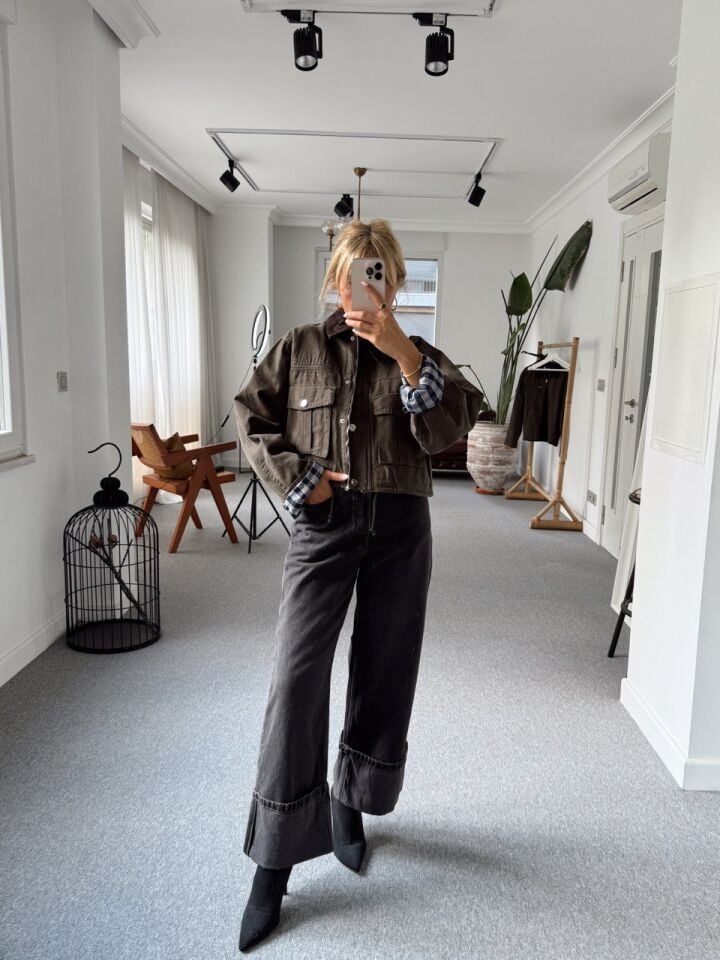 HAKİ KONTRAST YAKA CEKET