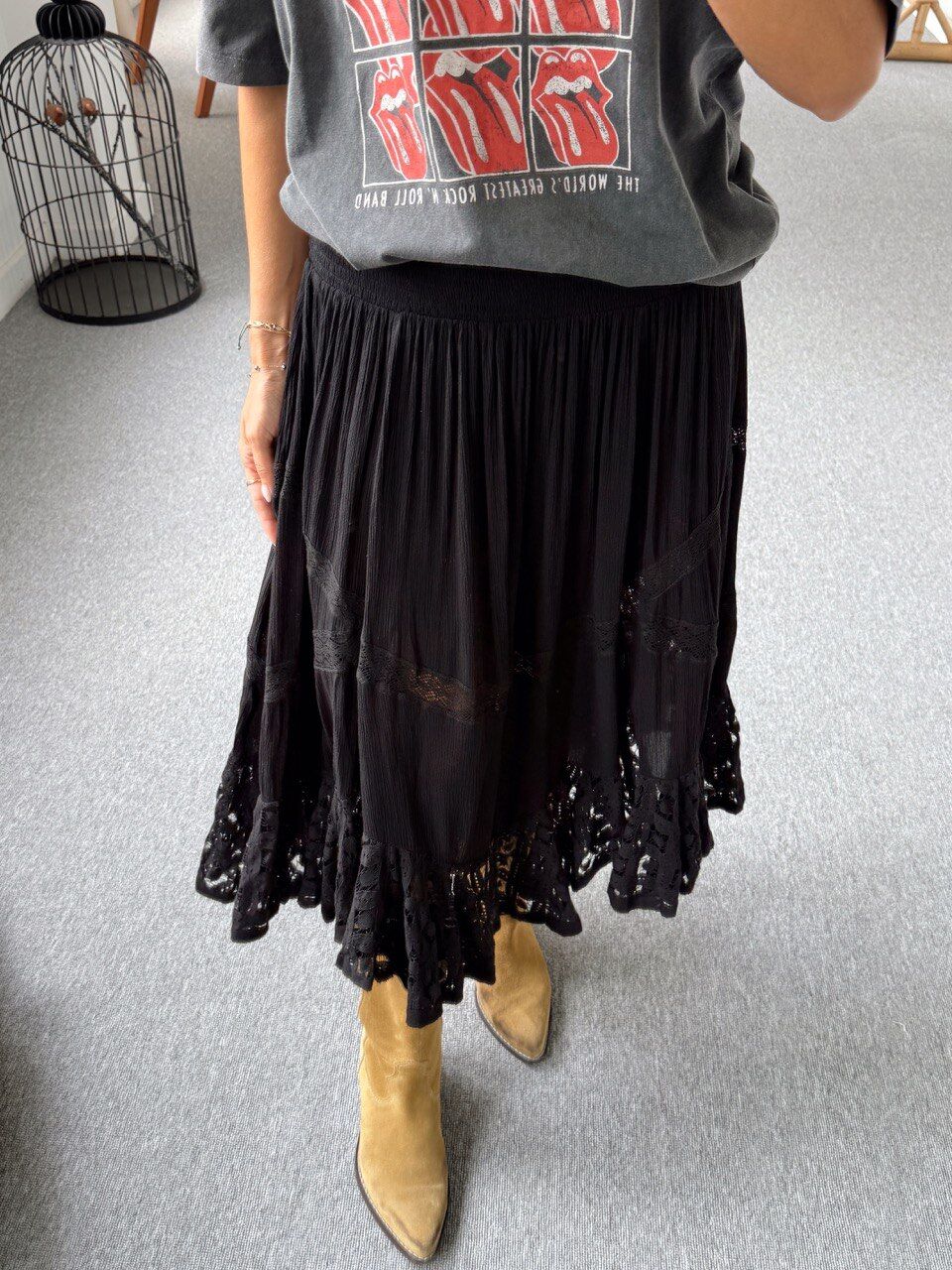 SİYAH FİSTO İŞLEMELİ İTHAL ETEK