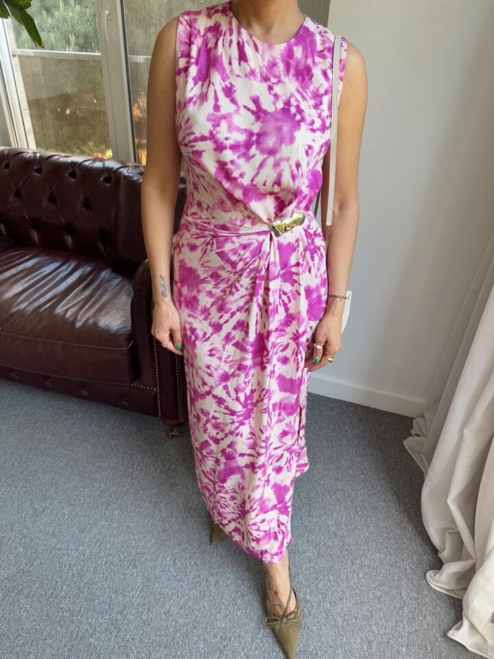 PEMBE BATİK DESEN ELBİSE