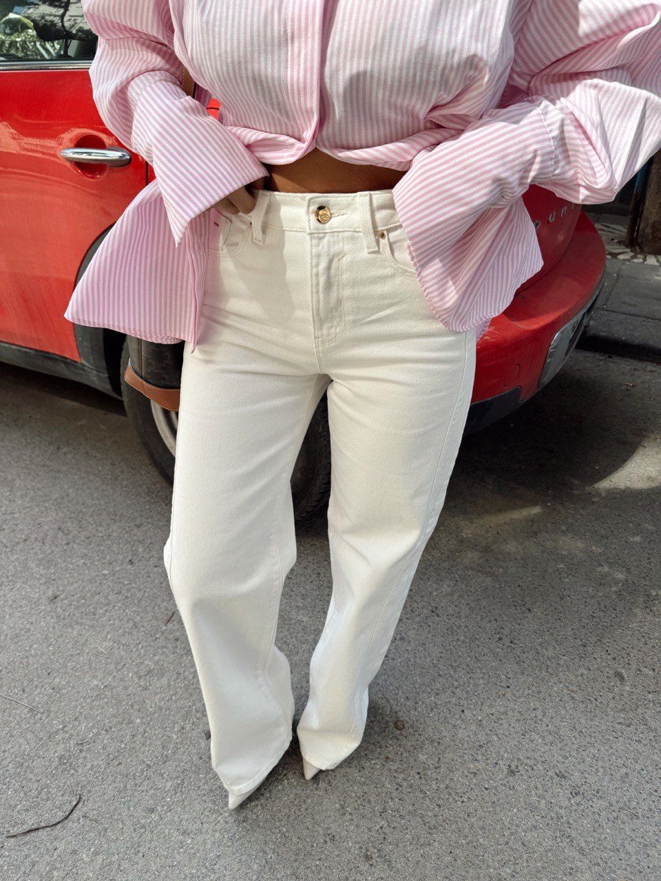 BEYAZ YÜKSEK BEL DENİM PANTOLON