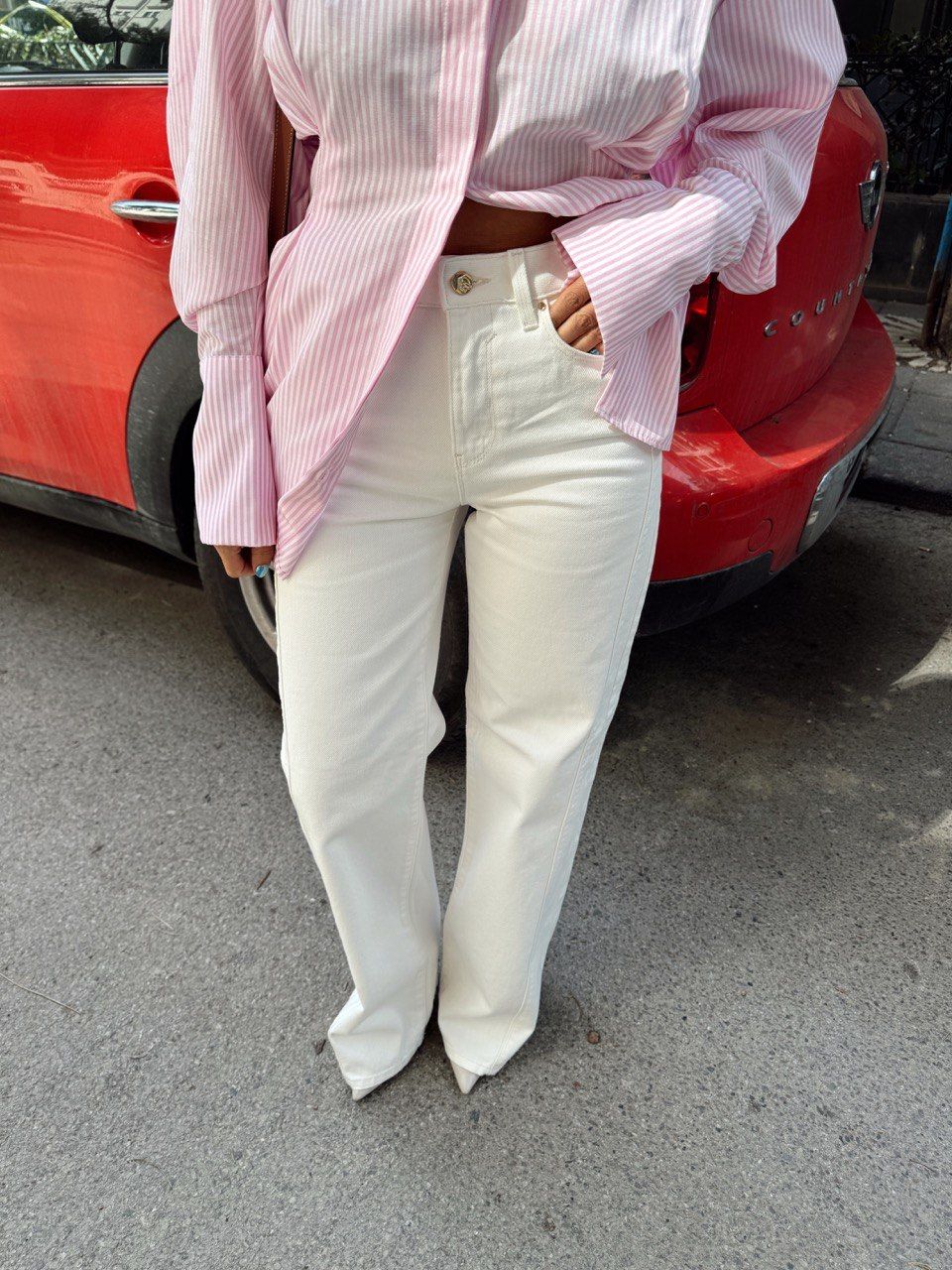 BEYAZ YÜKSEK BEL DENİM PANTOLON