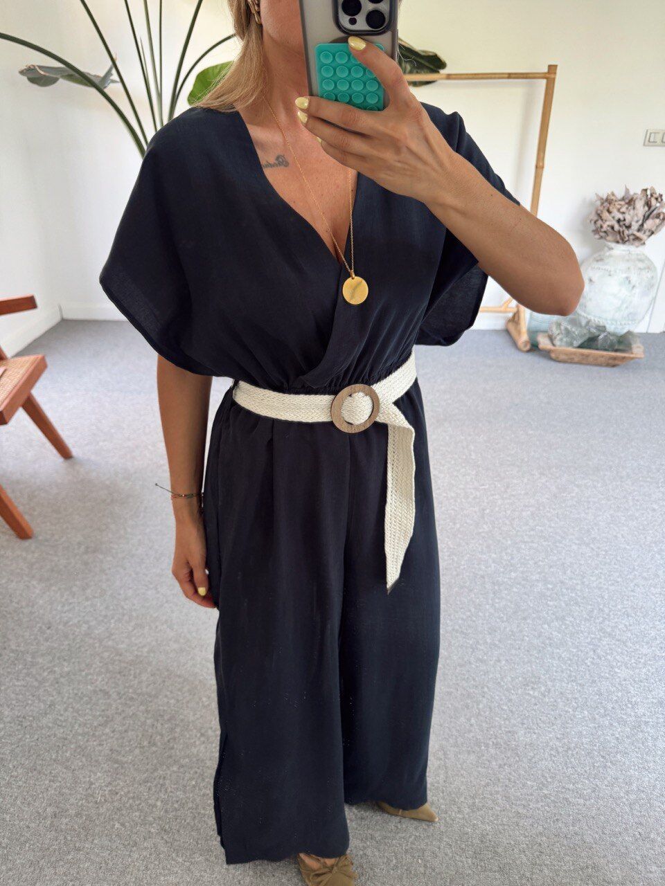 LACİVERT YARASA KOL KEMERLİ TENSEL TULUM