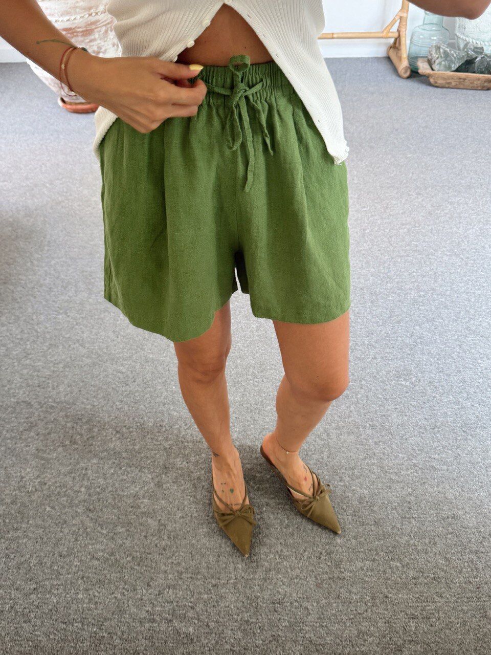 YEŞİL HAM KETEN ŞORT