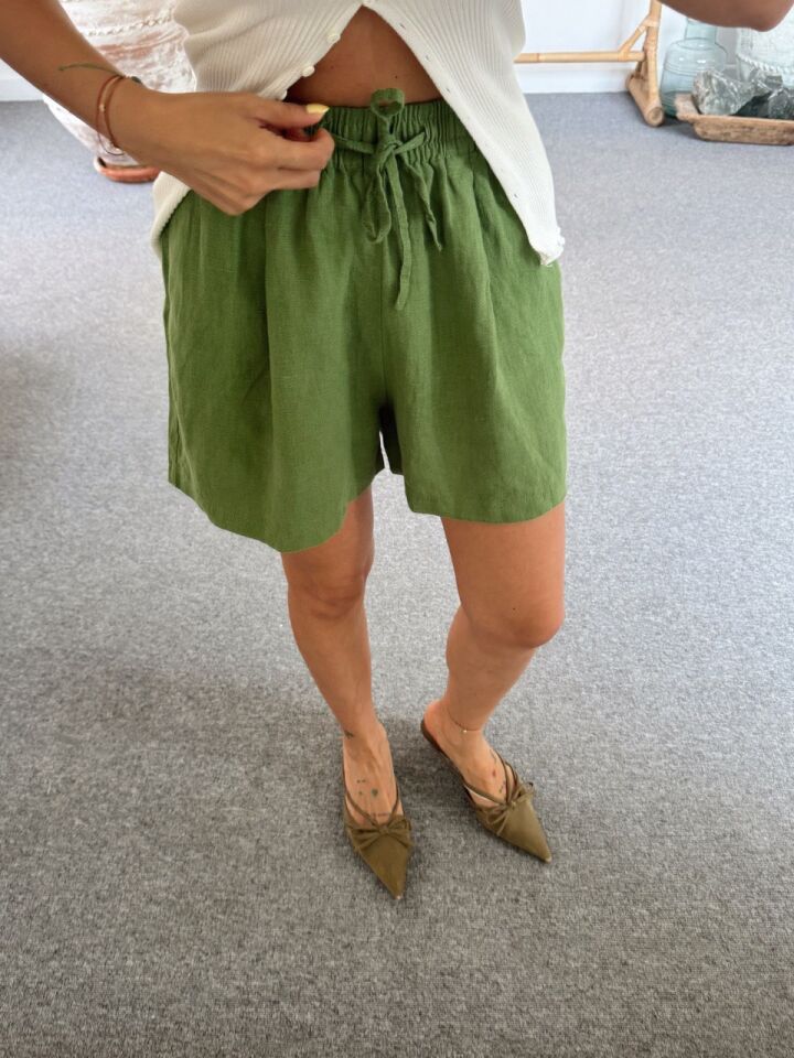 YEŞİL HAM KETEN ŞORT