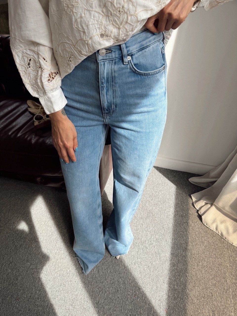 MAVİ PAÇASI KESİK WIDE LEG JEAN