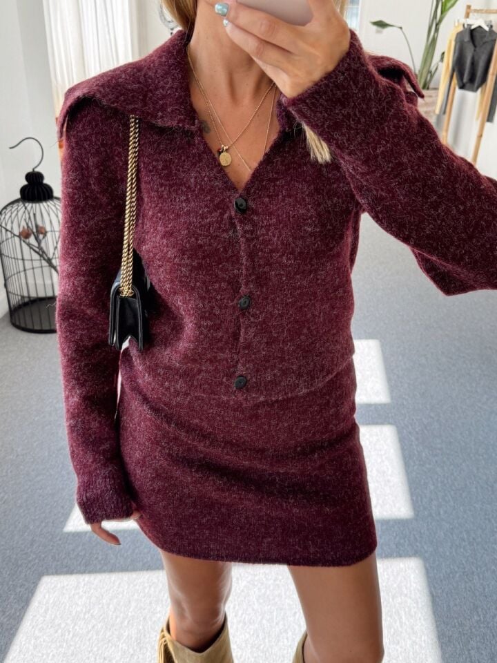 BORDO TRİKO ETEK YÜN TAKIM