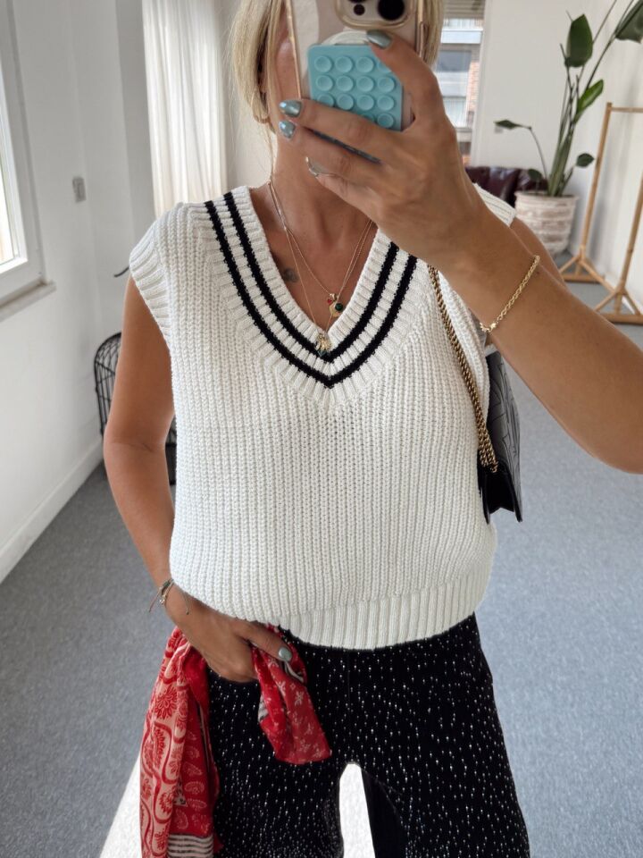 BEYAZ ŞERİTLİ TRİKO SÜVETER