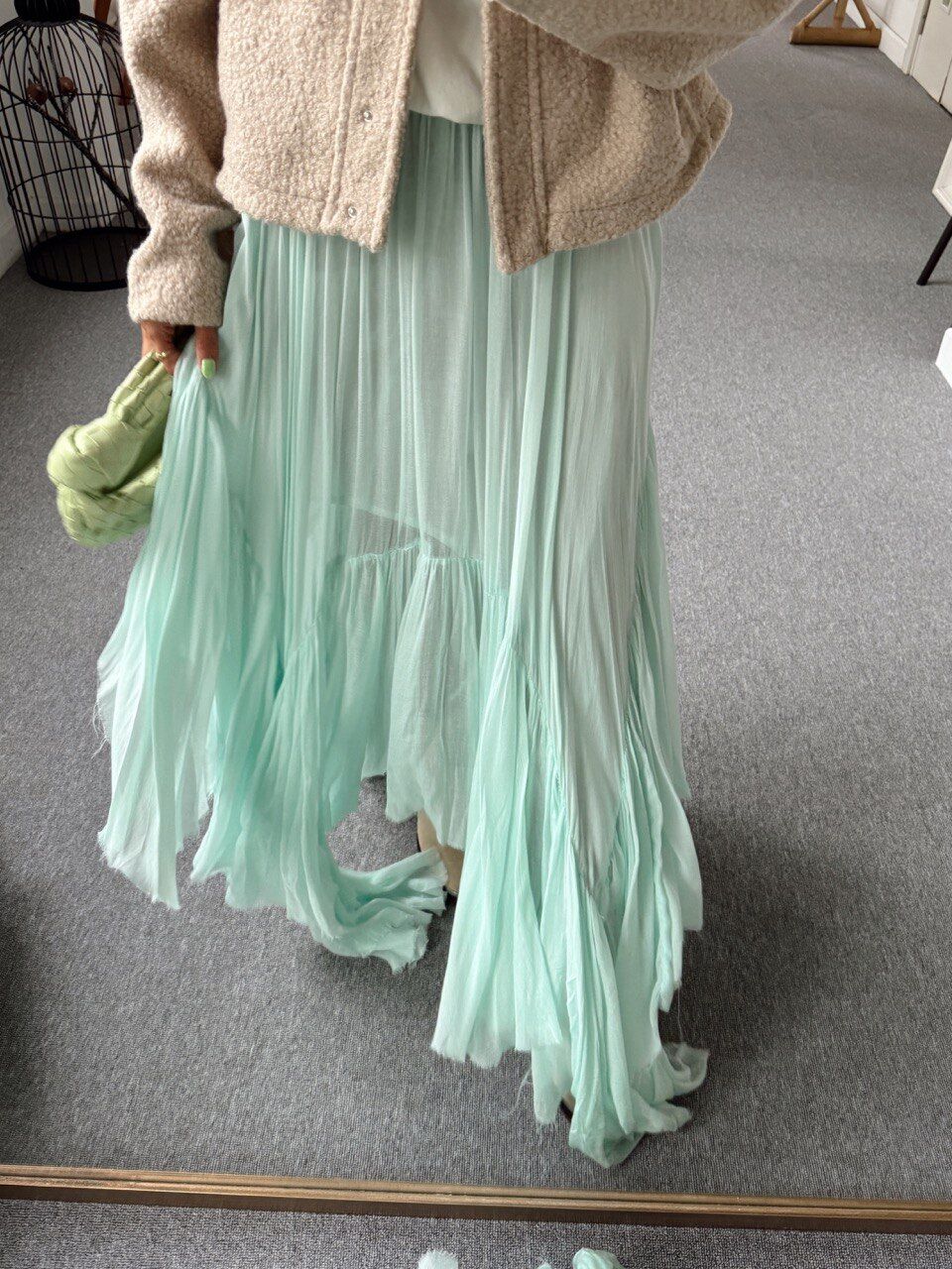 SU YEŞİLİ ASİMETRİK ASTARLI İTHAL ETEK