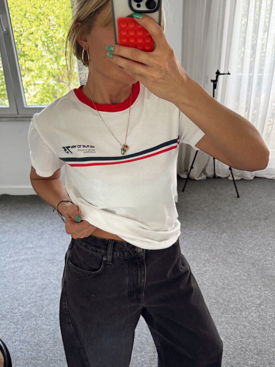 KIRMIZI-LACİVERT ÇİZGİLİ TSHIRT