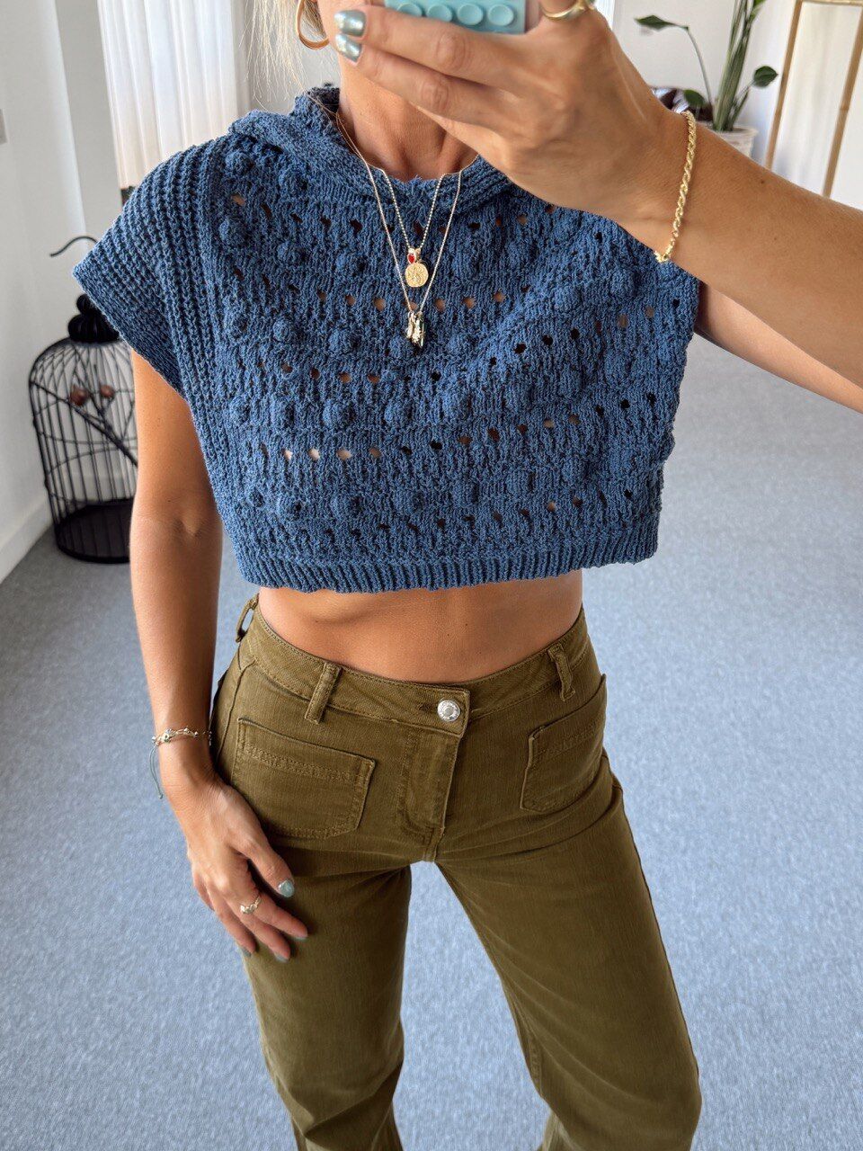 INDIGO MERSERIZE CROP TRİKO