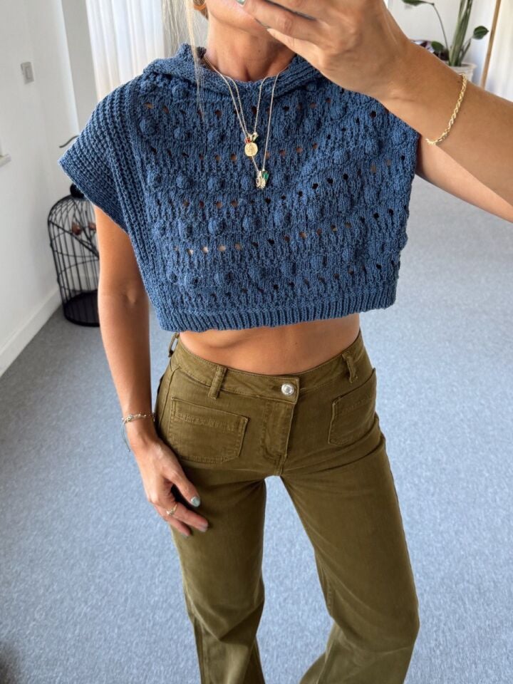 INDIGO MERSERIZE CROP TRİKO