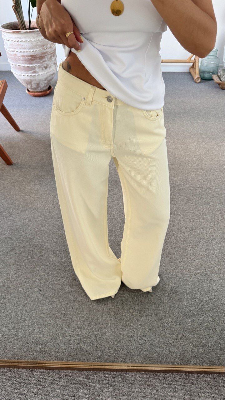 SARI TENSEL RAHAT KESİM PANTOLON