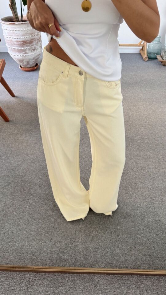 SARI TENSEL RAHAT KESİM PANTOLON