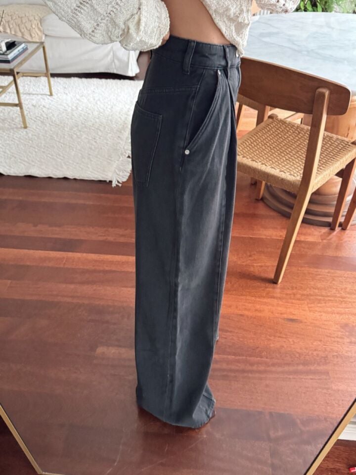 ANTRASİT PİLİ DETAY YÜKSEK BEL JEAN