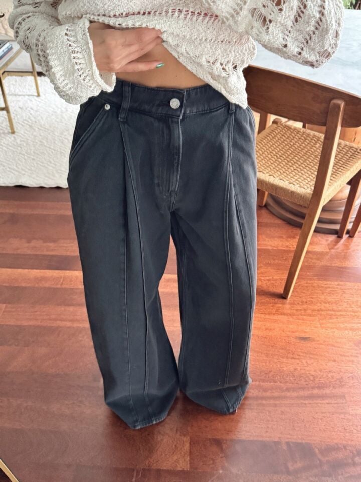 ANTRASİT PİLİ DETAY YÜKSEK BEL JEAN