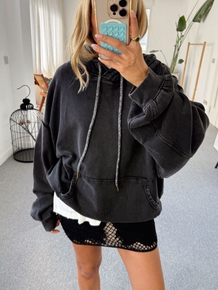 ANTRASİT YIKAMALI İTHAL SWEATSHIRT