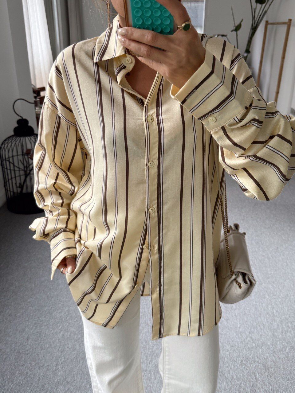 SARI ÇİZGİLİ OVERSİZE GÖMLEK