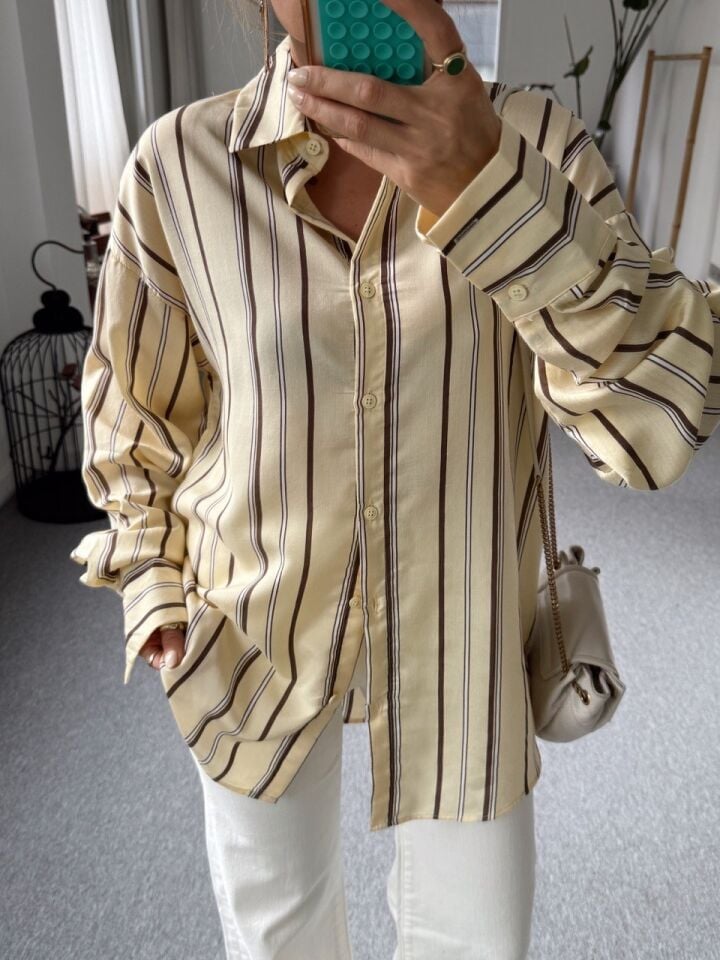 SARI ÇİZGİLİ OVERSİZE GÖMLEK