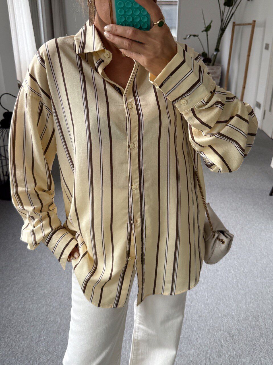 SARI ÇİZGİLİ OVERSİZE GÖMLEK