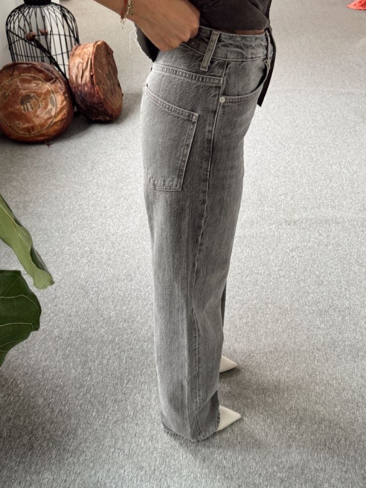 GRİ TAŞLANIMŞ WIDE LEG JEAN