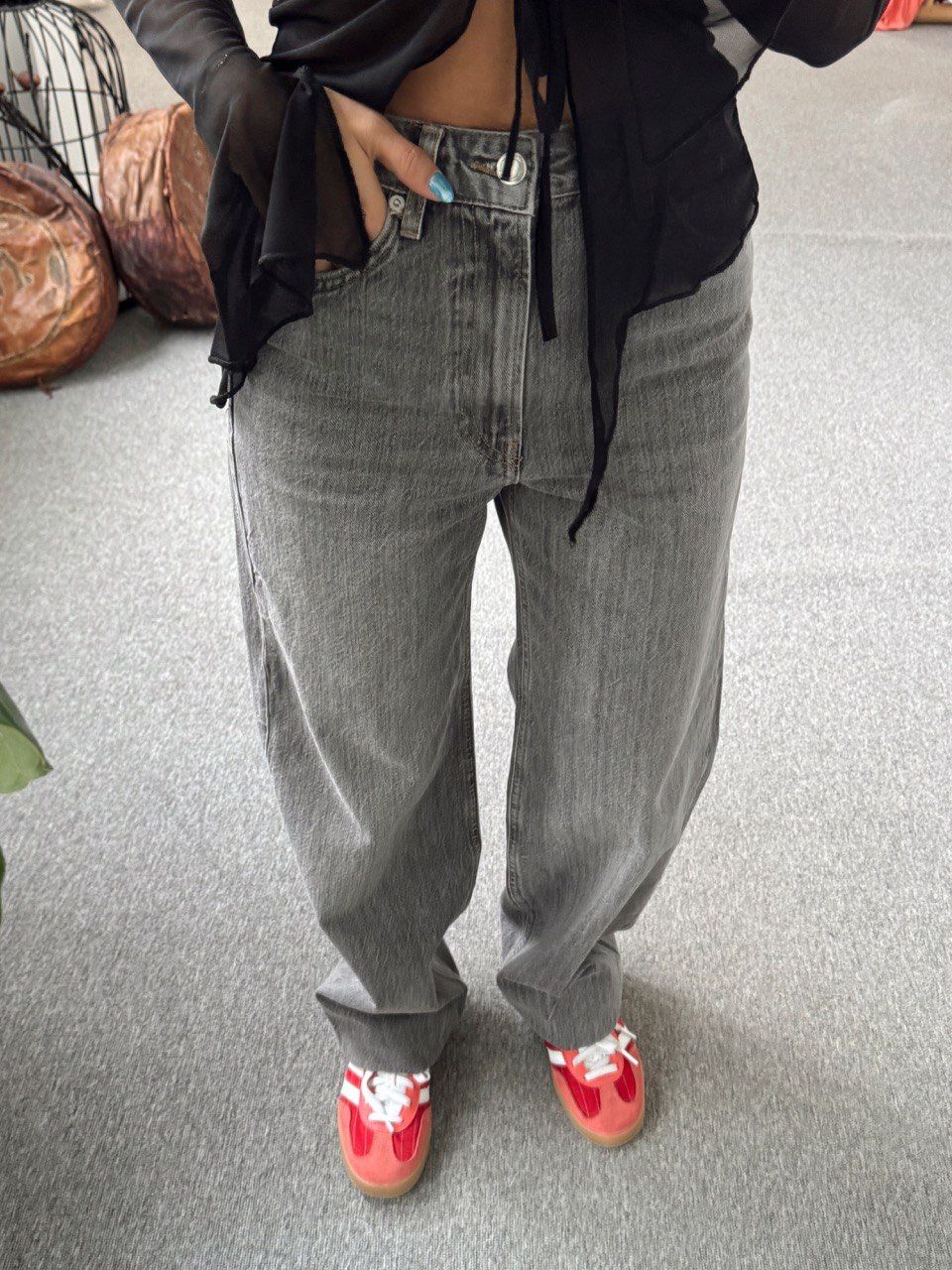 GRİ TAŞLANIMŞ WIDE LEG JEAN