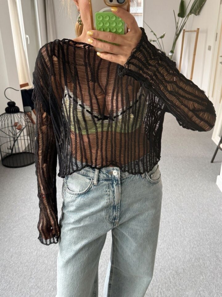 SİYAH AJURLU TRİKO