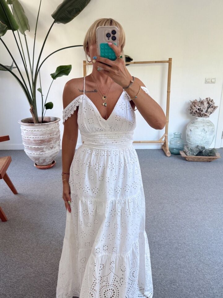 BEYAZ SIRT DEKOLTELİ FİSTO İTHAL ELBİSE