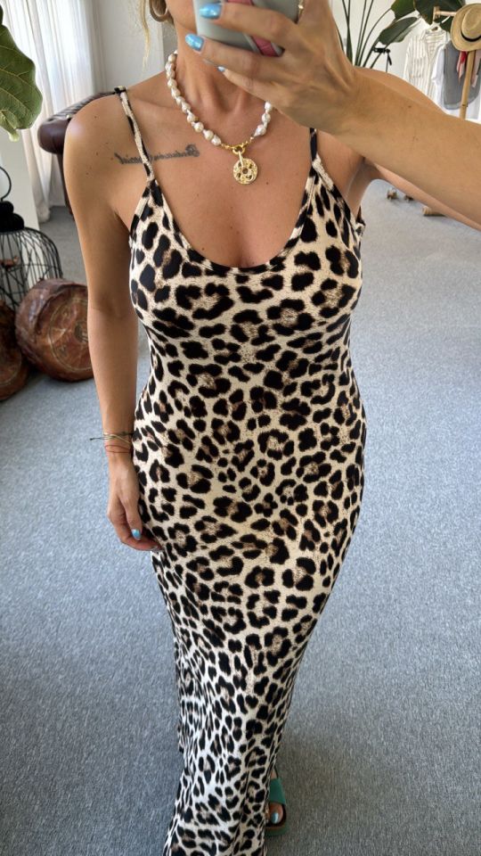LEOPAR BASKILI MAXİ ELBİSE
